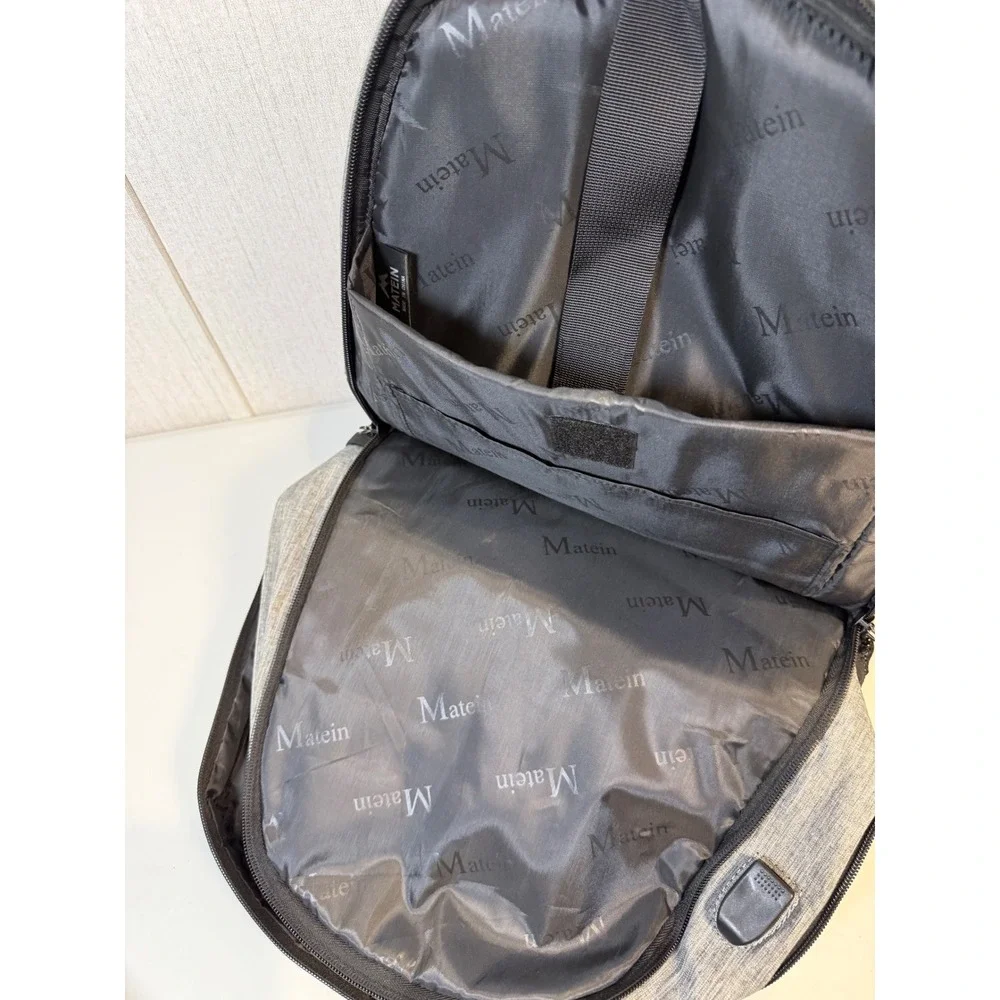 MATEIN Grey Anti Theft Slim Travel Laptop Backpack With USB Charging Port unisex